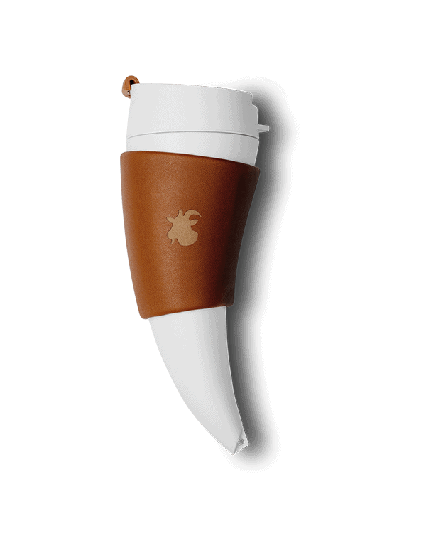 12oz GOAT STORY coffee mug with faux leather holder by GOAT STORY