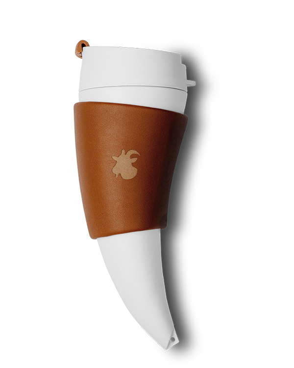 GOAT STORY coffee mug with Brown Faux Leather cover