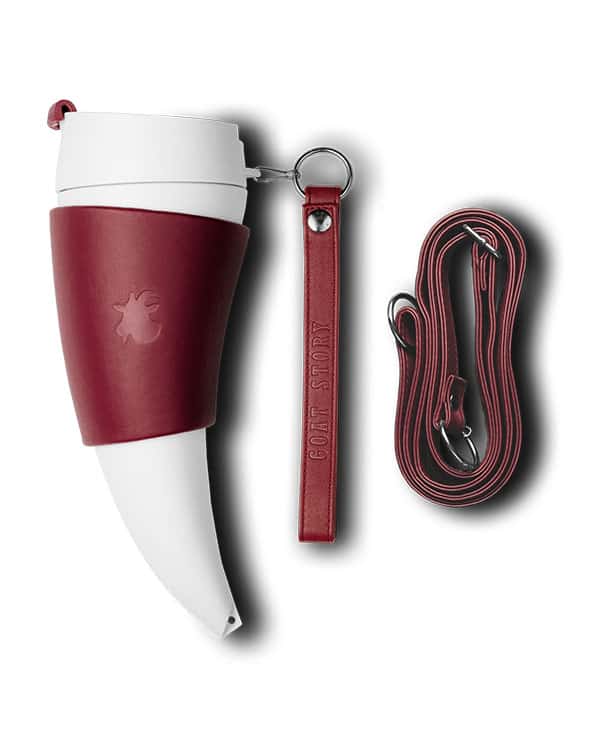 What is inside Marsala Goat Story coffee mug - two straps, holder, cover and mug